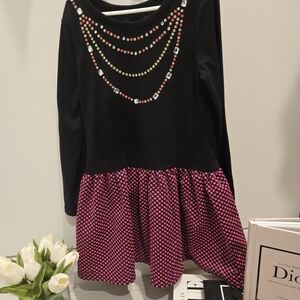 Nannette Black with hot pink polka dots And Bejazzled Top Size 5 Girls